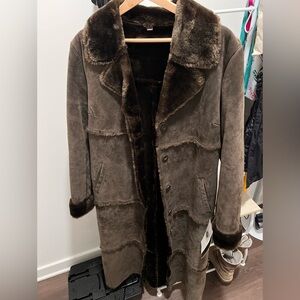NWT Brandon Thomas Vintage Brown Genuine Suede Leather Faux Fur Lining Coat